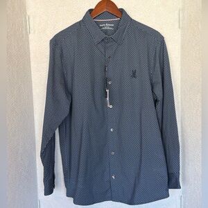 NWT Psycho Bunny Pima Cotton Long Sleeve Button Front Shirt Mens 16/16.5 32/33